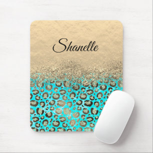 Sparkly Glittery Turquoise Leopard Muismat