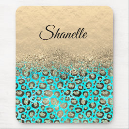 Sparkly Glittery Turquoise Leopard Muismat