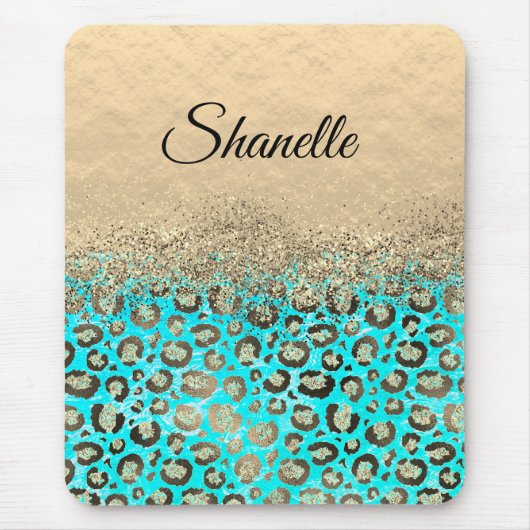Sparkly Glittery Turquoise Leopard Muismat (Voorkant)