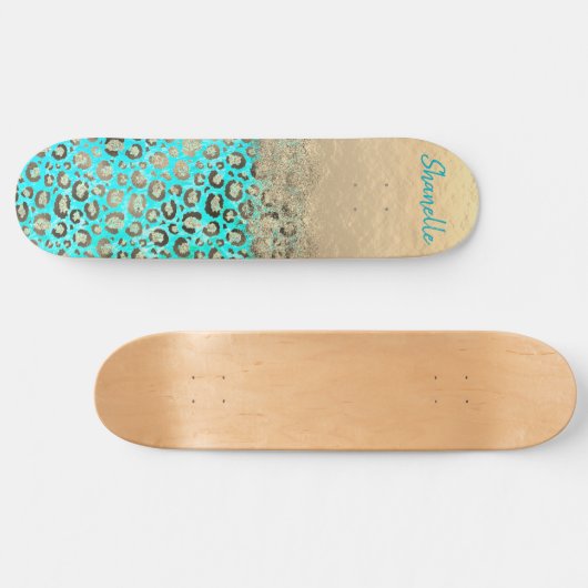 Sparkly Glittery Turquoise Leopard Persoonlijk Skateboard (Horizontaal)
