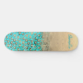 Sparkly Glittery Turquoise Leopard Persoonlijk Skateboard (Horizontaal)