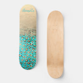 Sparkly Glittery Turquoise Leopard Persoonlijk Skateboard (Voorkant)