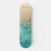 Sparkly Glittery Turquoise Leopard Persoonlijk Skateboard (Voorkant)