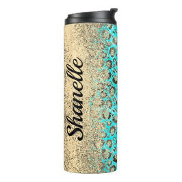 Sparkly Glittery Turquoise Leopard Thermosbeker