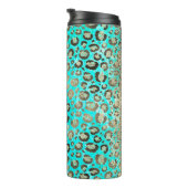 Sparkly Glittery Turquoise Leopard Thermosbeker (Geroteerd rechts)