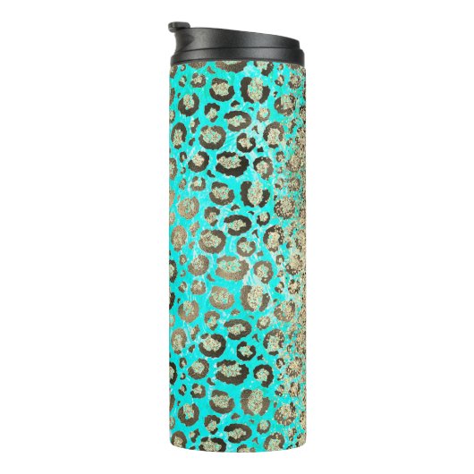Sparkly Glittery Turquoise Leopard Thermosbeker (Geroteerd rechts)