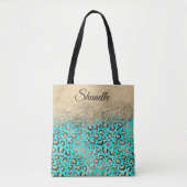 Sparkly Glittery Turquoise Leopard Tote Bag (Voorkant)
