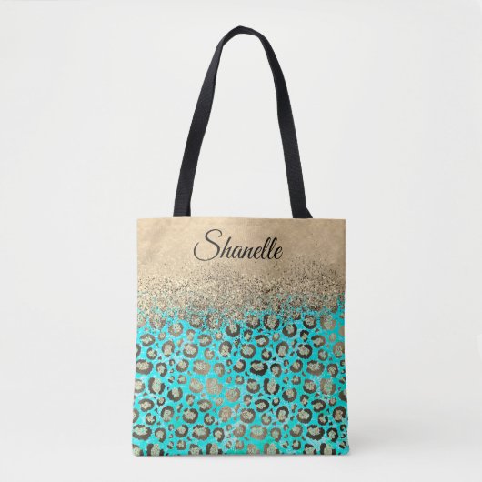 Sparkly Glittery Turquoise Leopard Tote Bag (Voorkant)