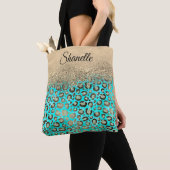 Sparkly Glittery Turquoise Leopard   Tote Bag (Dichtbij)