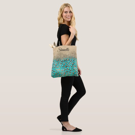 Sparkly Glittery Turquoise Leopard   Tote Bag (Op model)
