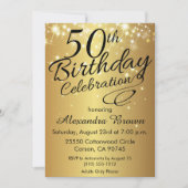 Sparkly Gold 50th Birthday Invitations Kaart (Voorkant)