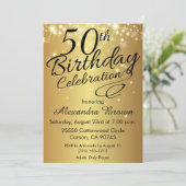 Sparkly Gold 50th Birthday Invitations Kaart (Staand voorkant)