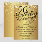 Sparkly Gold 50th Birthday Invitations Kaart (Voorkant / Achterkant)