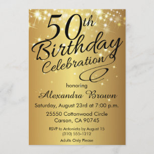 Sparkly Gold 50th Birthday Invitations Kaart