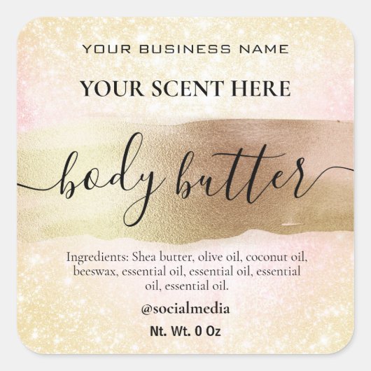 Sparkly Gold And Pink Body Butter Labels (Voorkant)