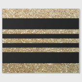 Sparkly Gold & Black Stripes Gift Wrapping Paper Cadeaupapier (Vlak)