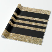 Sparkly Gold & Black Stripes Gift Wrapping Paper Cadeaupapier (Uitgerold)
