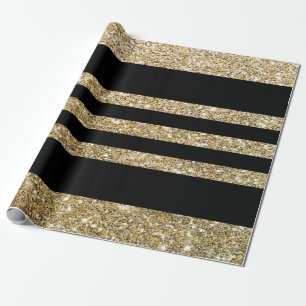 Sparkly Gold & Black Stripes Gift Wrapping Paper Cadeaupapier