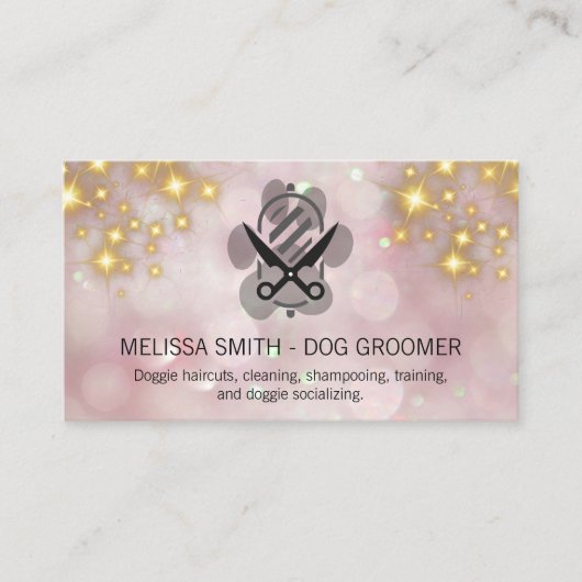 Sparkly Gold Bokeh | Hond Grooming Logo Visitekaartje (Voorkant)