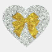 Sparkly Gold Bow op Silver Sequins Hart Sticker (Voorkant)