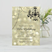 Sparkly Gold Chandelier Bat Mitzvah Uitnodiging (Staand voorkant)