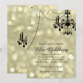 Sparkly Gold Chandelier Bat Mitzvah Uitnodiging (Voorkant / Achterkant)