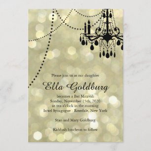 Sparkly Gold Chandelier Bat Mitzvah Uitnodiging