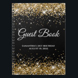 Sparkly Gold Glitter Black 21st Birthday Guestbook Notitieboek<br><div class="desc">Creëer je eigen gastenboek voor haar 21ste verjaardagsfeest in dit lege notitieboek. Meisjes faux dun goud en gouden gele glitter op de boven- en onderrand boven een solide zwarte achtergrond. U kunt de doopvontstijl en grootte aanpassen zoals nodig. U kunt de achtergrondkleur ook wijzigen.</div>