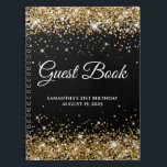 Sparkly Gold Glitter Black 21st Birthday Guestbook Notitieboek<br><div class="desc">Creëer je eigen gastenboek voor haar 21ste verjaardagsfeest in dit lege notitieboek. Meisjes faux dun goud en gouden gele glitter op de boven- en onderrand boven een solide zwarte achtergrond. U kunt de doopvontstijl en grootte aanpassen zoals nodig. U kunt de achtergrondkleur ook wijzigen.</div>