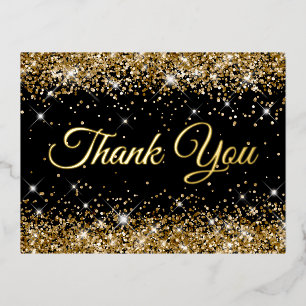 Sparkly Gold Glitter Black 40th Birthday Hartelijk Folie Uitnodiging Briefkaart