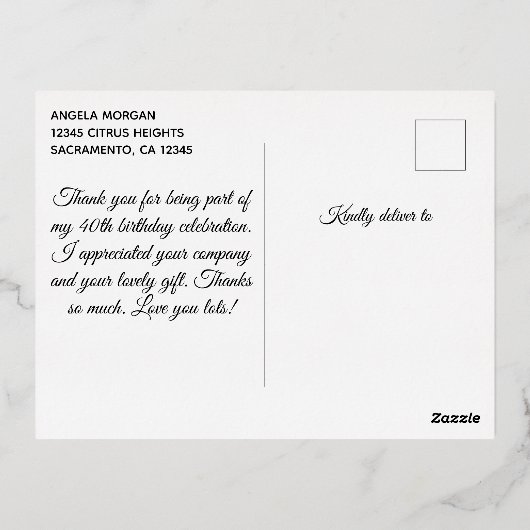 Sparkly Gold Glitter Black 40th Birthday Hartelijk Folie Uitnodiging Briefkaart (Achterkant)