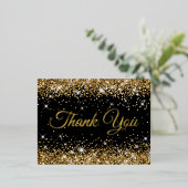 Sparkly Gold Glitter Black 40th Birthday Hartelijk Folie Uitnodiging Briefkaart (Staand Voorkant)