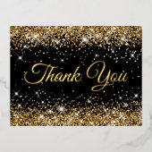 Sparkly Gold Glitter Black 40th Birthday Hartelijk Folie Uitnodiging Briefkaart (Voorkant)