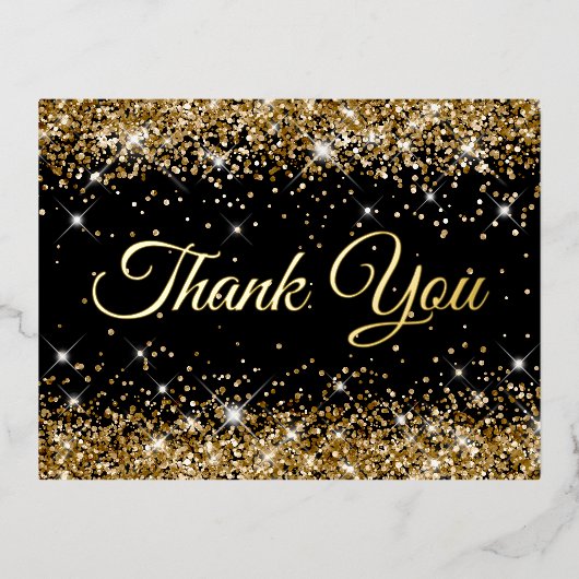 Sparkly Gold Glitter Black 40th Birthday Hartelijk Folie Uitnodiging Briefkaart (Voorkant)