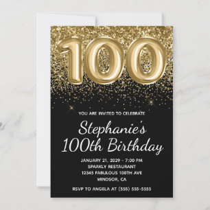 Sparkly Gold Glitter Black Balloon 100e verjaardag Kaart