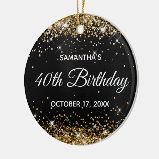 Sparkly Gold Glitter Black Folie 40e verjaardag Keramisch Ornament (Links)