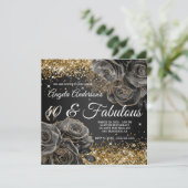 Sparkly Gold Glitter Black Roos Glam 40 & Fabulous Kaart (Staand voorkant)