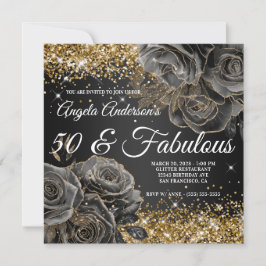 Sparkly Gold Glitter Black Roos Glam 50 & Fabulous Kaart