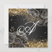 Sparkly Gold Glitter Black Roos Glam Quinceañera Kaart (Achterkant)