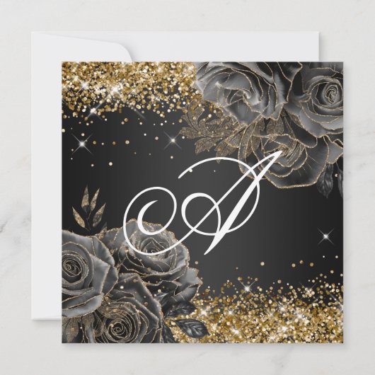 Sparkly Gold Glitter Black Roos Glam Quinceañera Kaart (Achterkant)
