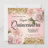 Sparkly Gold Glitter Blush Pink Quinceañera Kaart (Voorkant)