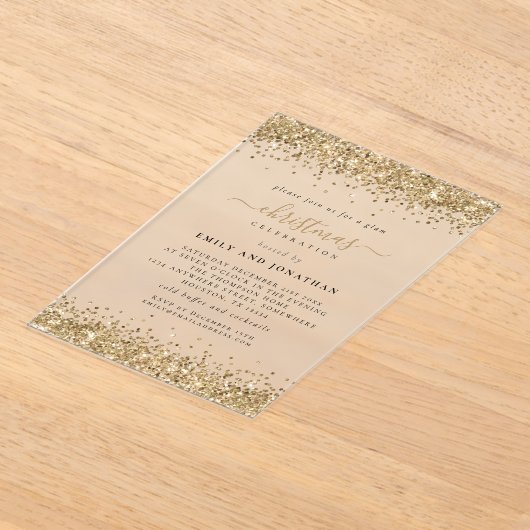 Sparkly Gold Glitter Borders Kerstfeest Acryl Uitnodigingen (Laagn)
