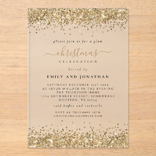 Sparkly Gold Glitter Borders Kerstfeest Acryl Uitnodigingen