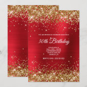 Sparkly Gold Glitter Bright Red Satin Folie Kaart (Voorkant / Achterkant)