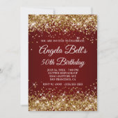 Sparkly Gold Glitter Burgundy Ombre 50th Birthday Kaart (Voorkant)