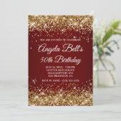 Sparkly Gold Glitter Burgundy Ombre 50th Birthday Kaart (Staand voorkant)