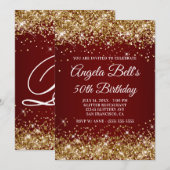 Sparkly Gold Glitter Burgundy Ombre 50th Birthday Kaart (Voorkant / Achterkant)