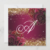 Sparkly Gold Glitter Burgundy Red Rose Quinceañera Kaart (Achterkant)