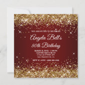Sparkly Gold Glitter Dark Red 80th Birthday Kaart (Voorkant)