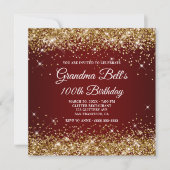 Sparkly Gold Glitter Dark Red Ombre 100th Birthday Kaart (Voorkant)